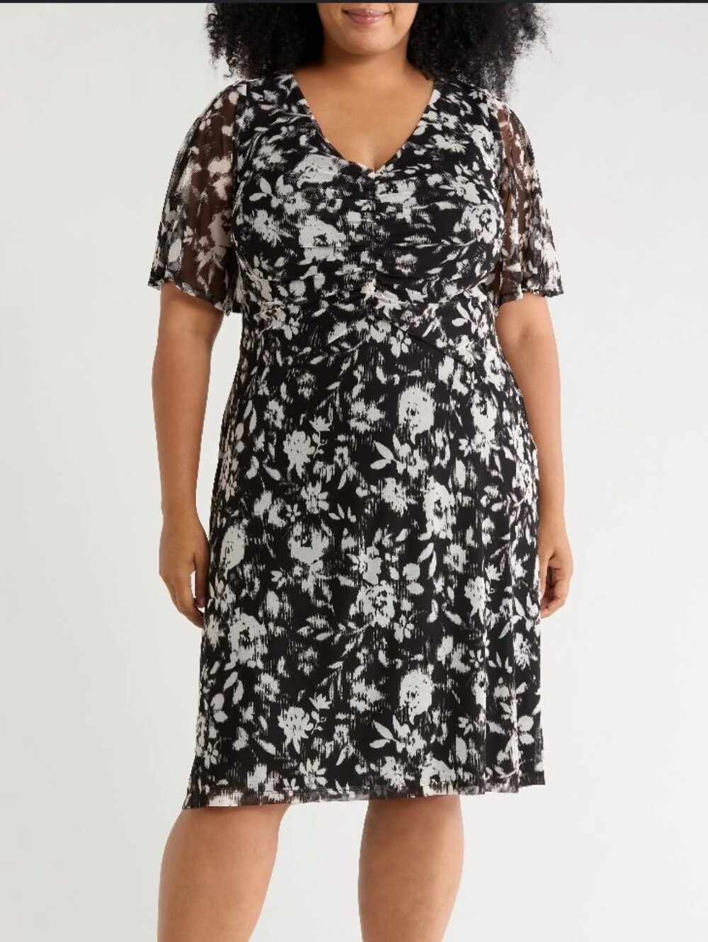 Connected Apparel NWT Black White Floral Ruffle Midi Dress Plus Size 18W Plus